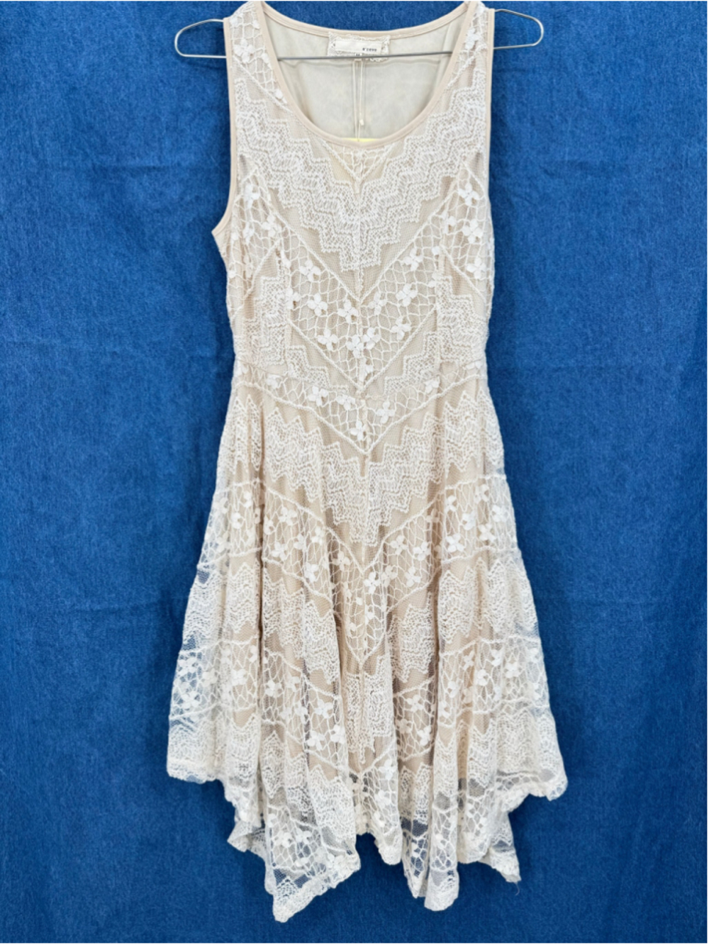 Cream Lace Fairy Dress Sleeveless Asymmetric Hem Boho Size Medium